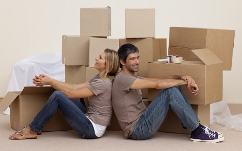 Packed household belongings ready for storage in Belsizepark